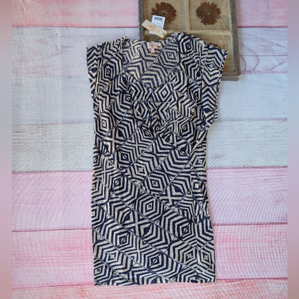 NWT Anthro Plenty Tracy Reese Linen‎ Surplice Sack Dress M Geometric Print